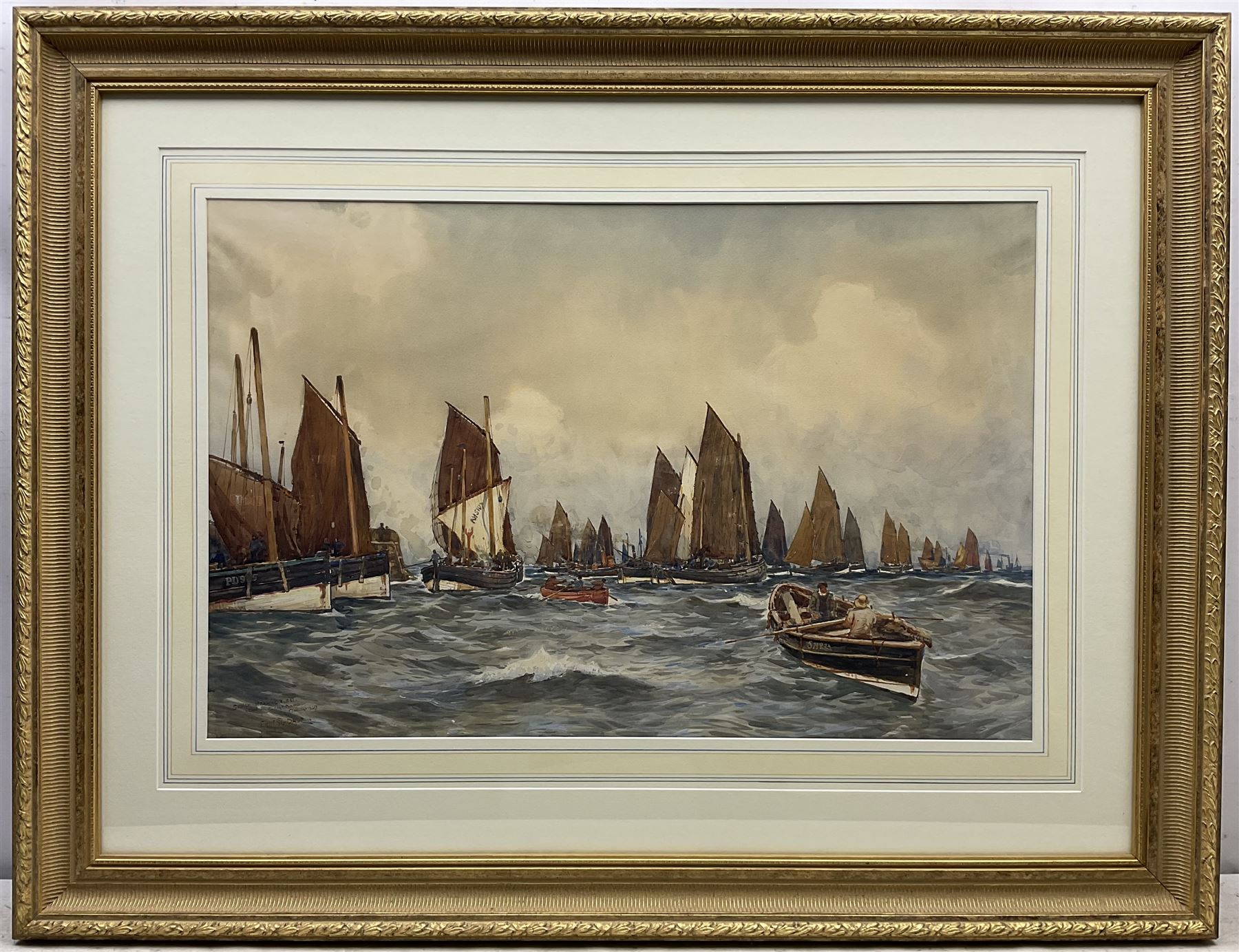 Ernest Dade (Staithes Group 1864-1935): 'Scotch Herring Fleet Leaving Scarborough', watercolour signed titled and dated Oct 14 1907, 49cm x 75cm