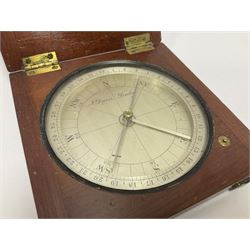 19th century thirty-two point surveyors compass, inscribed J. Davis Derby to the silvered dial, contained within a mahogany case, dial D11cm