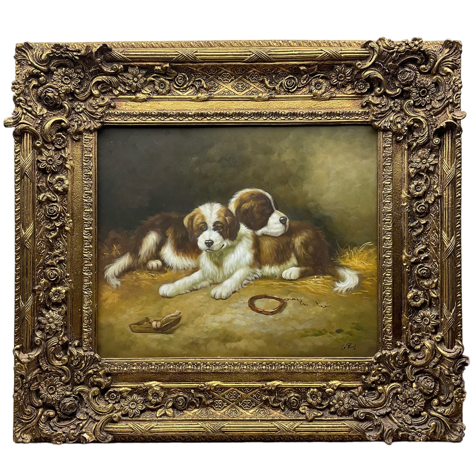 Frames - Heavily ornate Baroque style frame containing modern oil aperture 49cm x 59cm overall 84cm x 94cm 