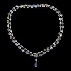 Early 20th century 9ct gold long graduating cabochon moonstone necklace