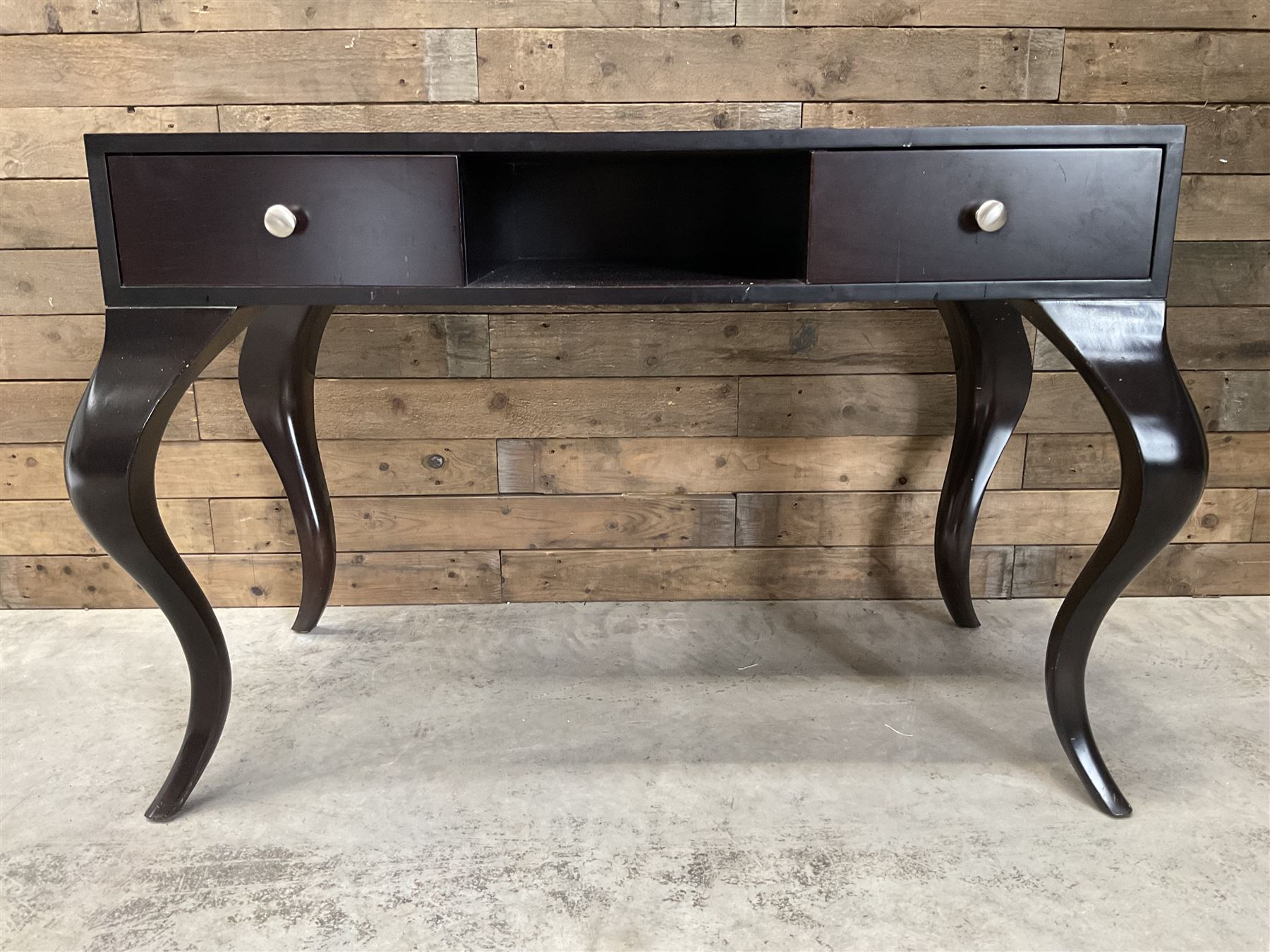 Rosewood finish console dressing table, fitted with two soft-close drawers