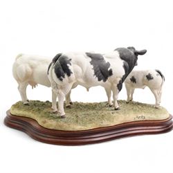 Border Fine Arts 'Belgian Blue Family Group' by Kirsty Armstrong, limited edition 831/1250 with wood base, boxed and with certificate 