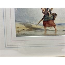 Kate E Booth (British fl.1850-1898): Fisherwoman and Child, watercolour signed 14cm x 20cm