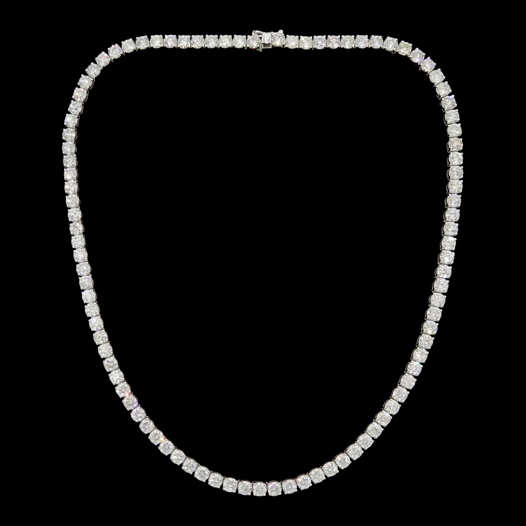 18ct white gold round brilliant cut diamond necklace, stamped 18K, total diamond weight approx 22.25 carat