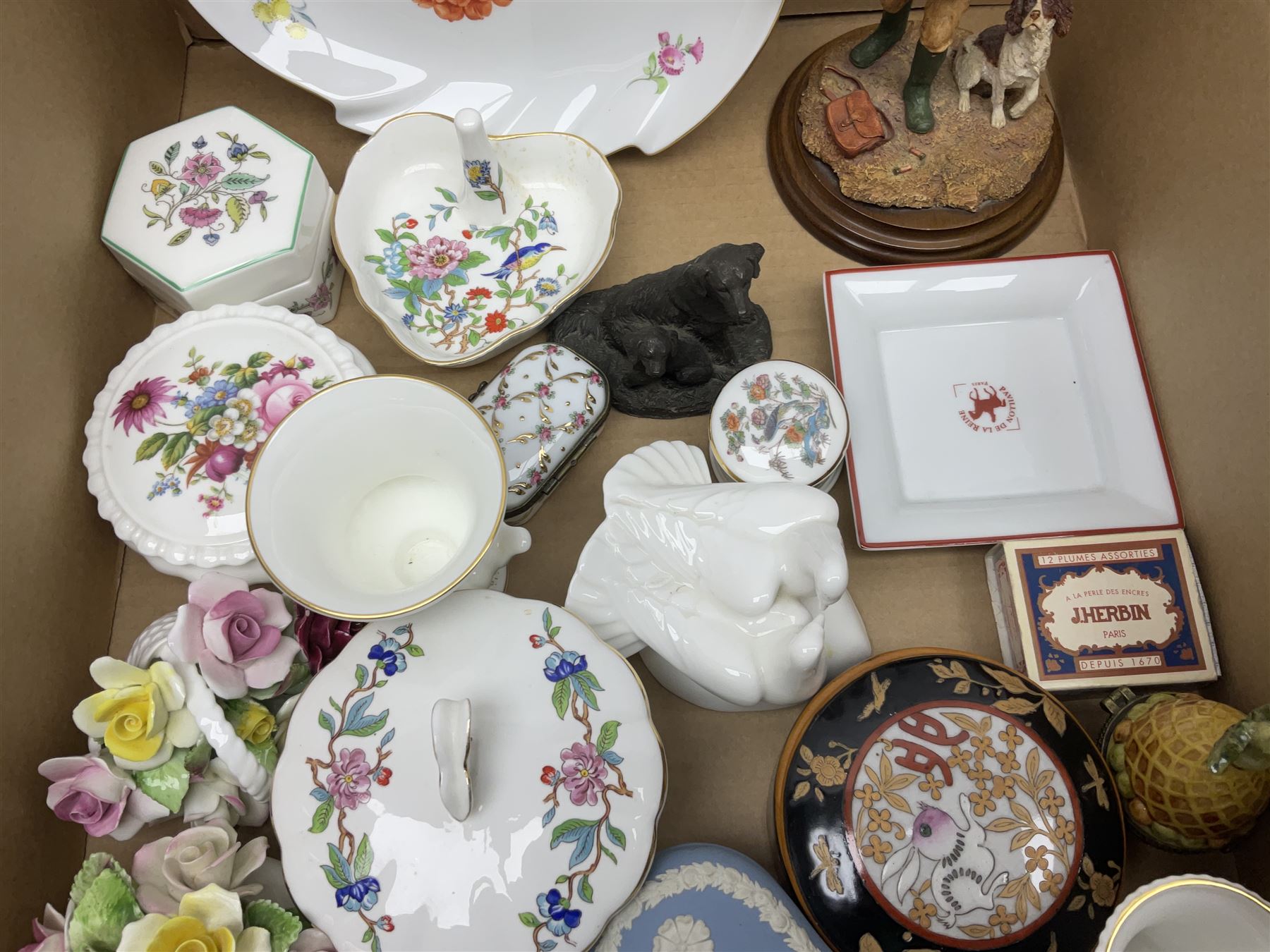 Modern Meissen leaf dish, Country Artists figure, trinket boxes including Jasperware example and a collection of other ceramics and collectables