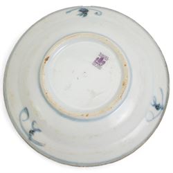 Group of Chinese porcelain, comprising three blue and white plates and a white glazed bowl, all bearing Tek Sing Treasures, Nagel Auctions labels, bowl D15cm, largest plate D17.5cm (4)