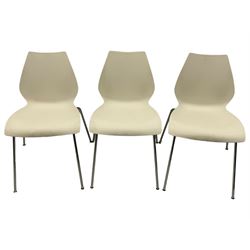 Vico Magistretti for Kartell - set of six 'Maui' chairs, polypropylene and polished metal, two in red and four in white finish 