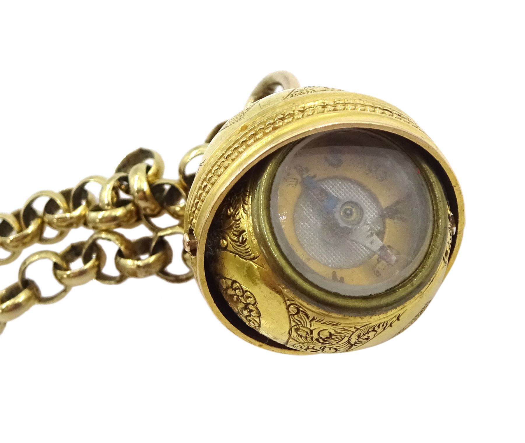 Early 20th century 18ct gold swivel compass pendant, on later 9ct gold belcher link chain necklace