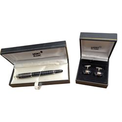 Mont Blanc fineliner pen and a pair of Mont Blanc cufflinks, both boxed