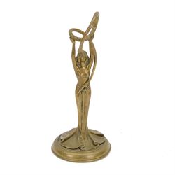 After Francis Renaud, Art Nouveau style cast brass figure of a woman holding aloft a serpe...