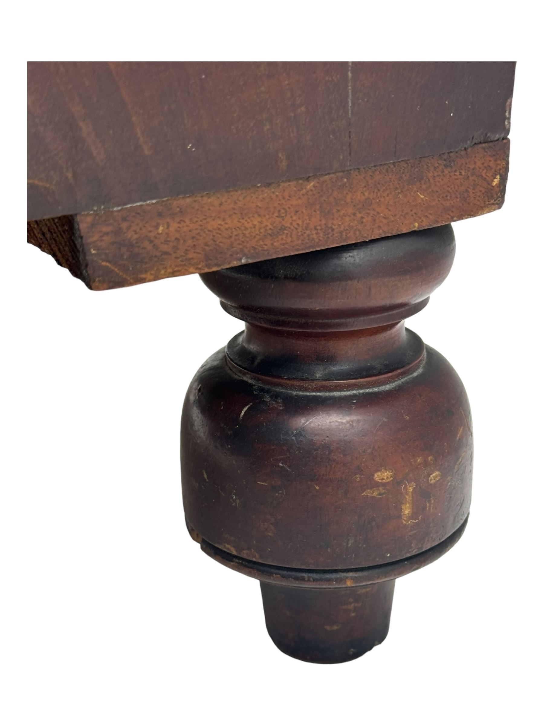 Early Victorian mahogany bow front chest, two short over three long graduating cockbeaded drawers, flanked by faceted columns with carved acanthus leaf capitals, standing on turned bun supports with fluted detailing