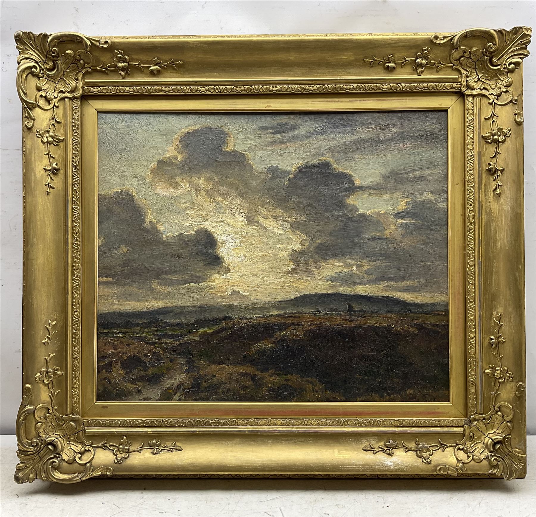 Arthur A Friedenson (Staithes Group 1872-1955): 'Across the Heath - Evening', oil on canvas signed and dated 1913, original title label verso 49cm x 59cm 