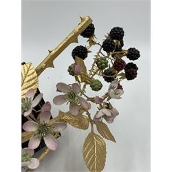 Ruth van Ruyckevelt for St Denis (ex-Royal Worcester) bone china and gilt bronze sculpture of blackberries, upon marble plinth with inset porcelain plaque beneth, code No.A109, overall L39cm