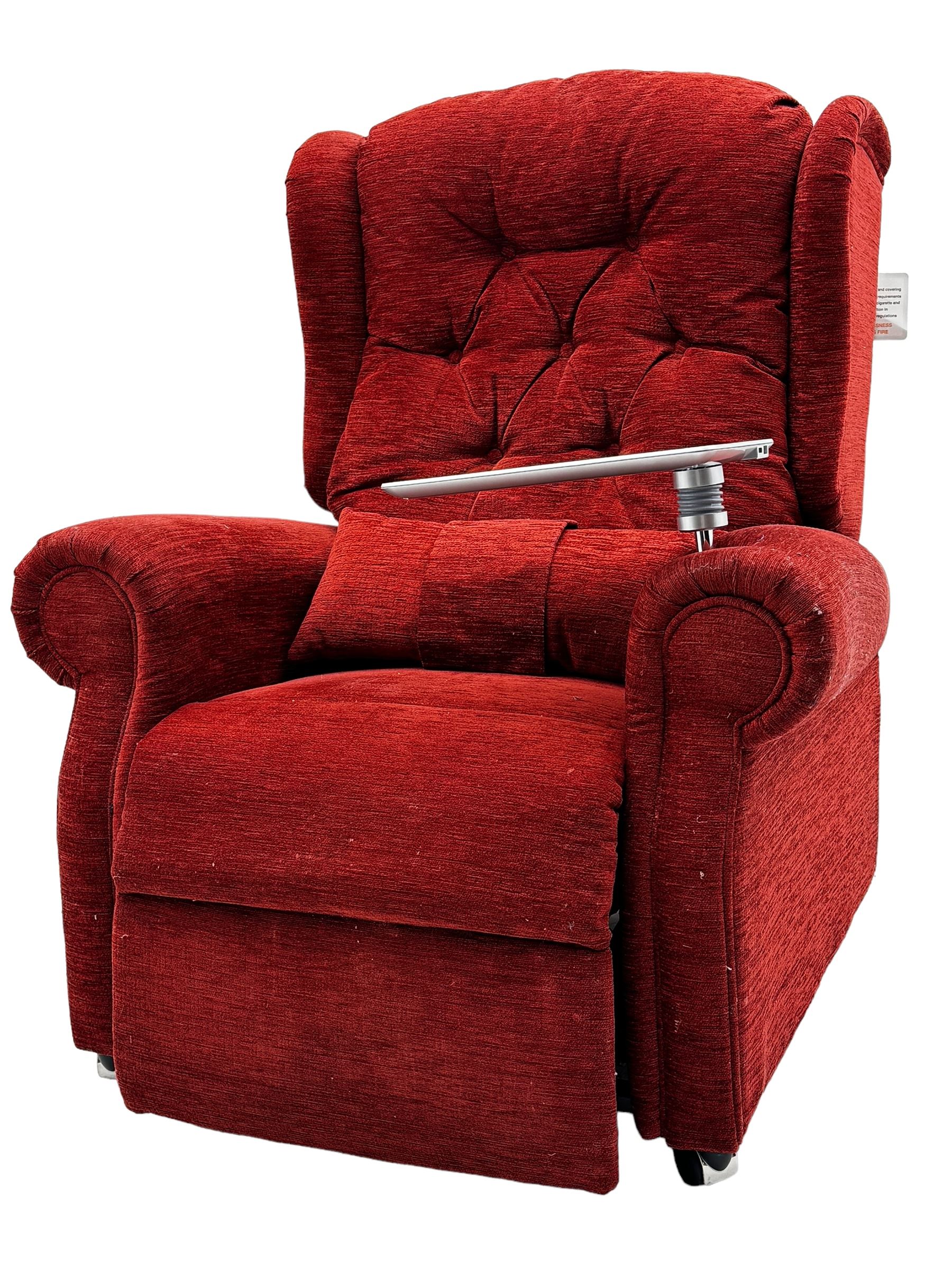 Willowbrook - Hanbury adjustable reclining armchair upholstered in buttoned back wine fabric, head cushion, tray table