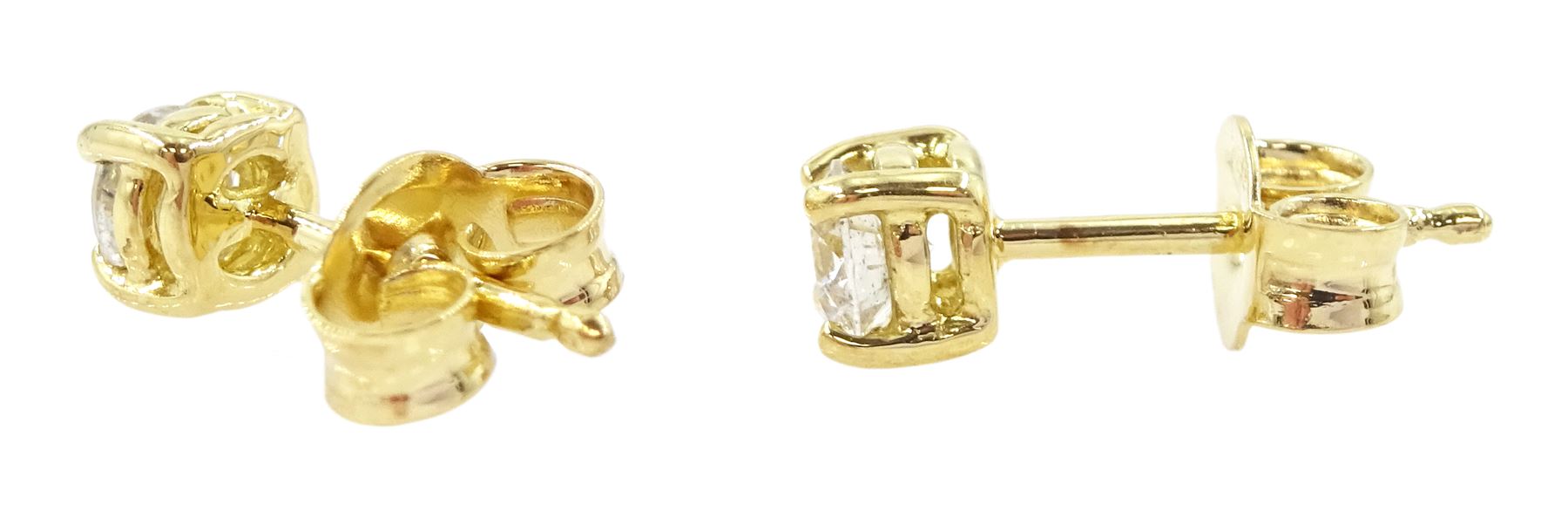 Pair of 18ct gold round brilliant cut diamond stud earrings, total diamond weight approx 0.35 carat