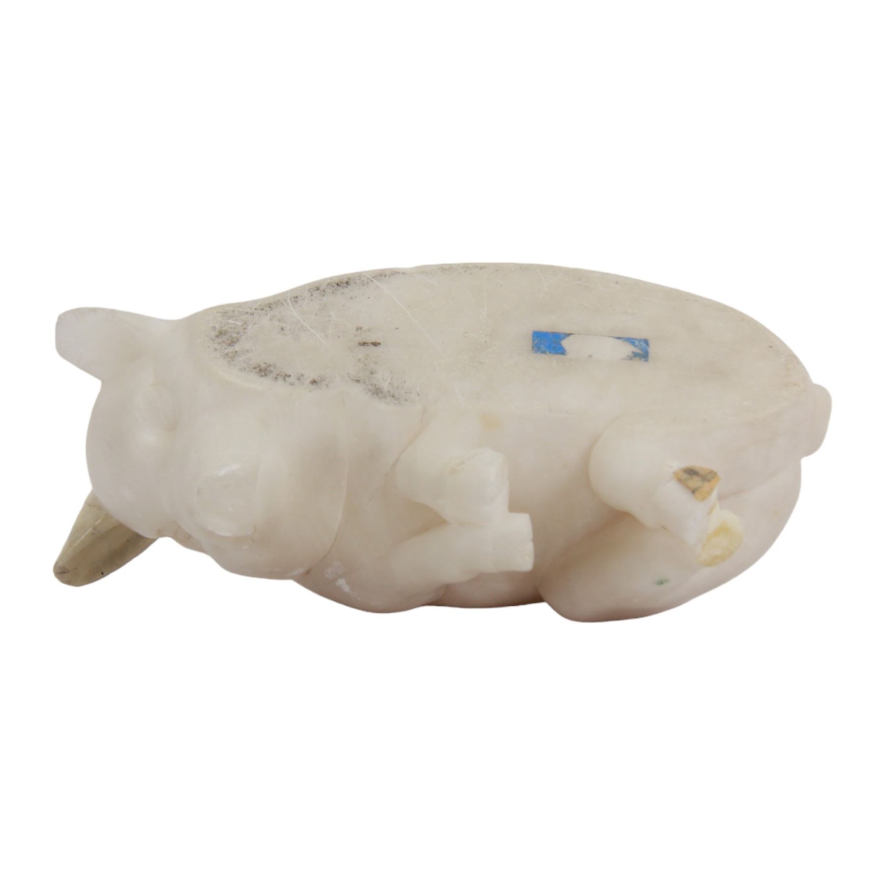 Alabaster figure, carved as a sleeping piglet, H8cm L21cm