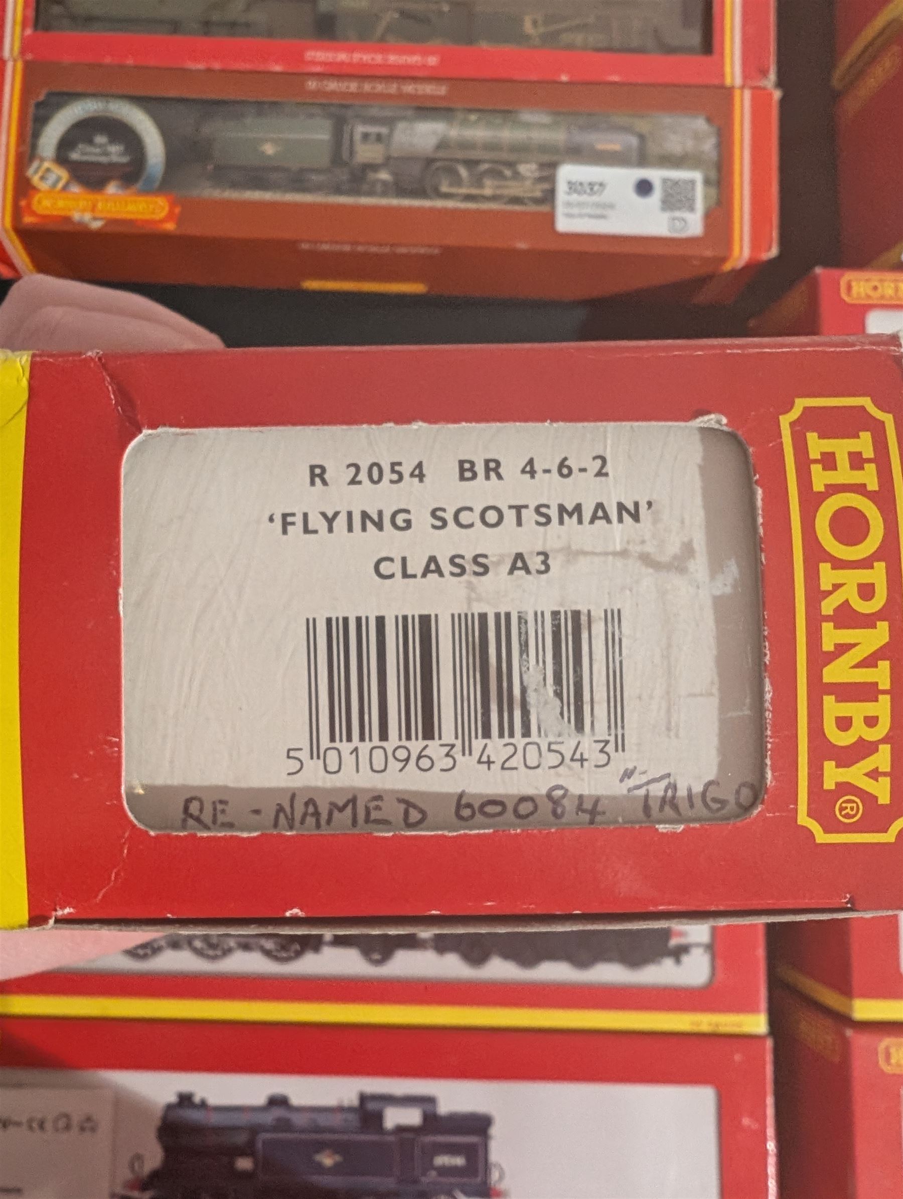 Four Hornby '00' gauge locomotives, comprising R2054 BR Class A3 4-6-2 re-worked as Trico no. 60084, two R2152 BR Class A3 4-6-2 locomotives, one original Manna no. 60085, the other re-worked as Flying Fox no. 60106 and R2178A BR Class N2 0-6-2 locomotive no 69546, all boxed 