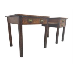 Early 20th century oak clerks desk, fitted with drop centre and drawers, on square supports