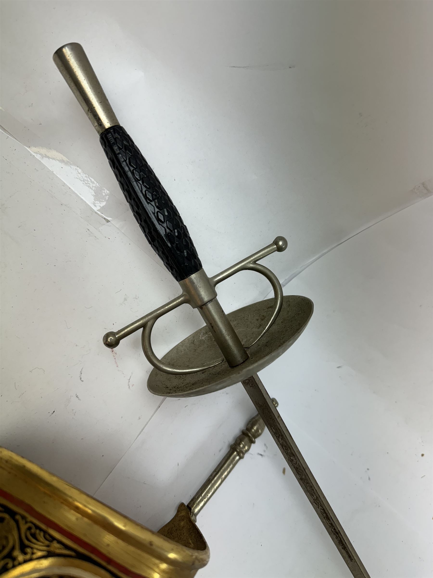 Spanish crossed sword, marked Toledo to the blade, together with a fencing foil and a decorative scottish dagger