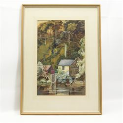 Frank Wood (Northern British 1904-1976): Riverside Cottages, watercolour signed and dated '35, 41cm x 26cm