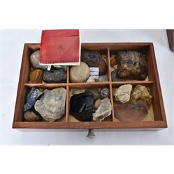 Specimen rock and mineral collector's chest, four draws containing an extensive collection of specimens, including malachite, azurite, kidney ore, whitby jet, blue john, dinarzarite etc, chest H29cm