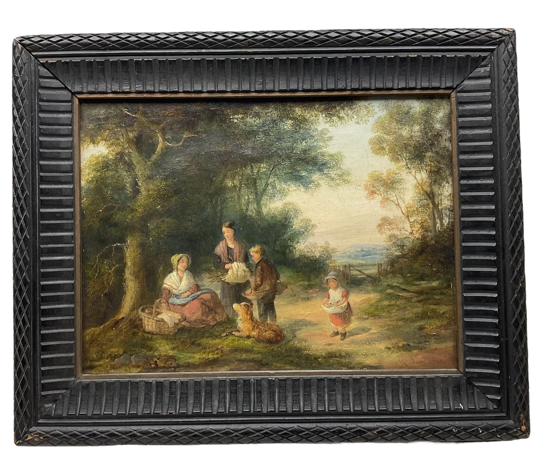 Georgina Lara (British fl.1840-1880): The Faggot Gatherers, oil on canvas signed and dated 1868, 22cm x 30cm  