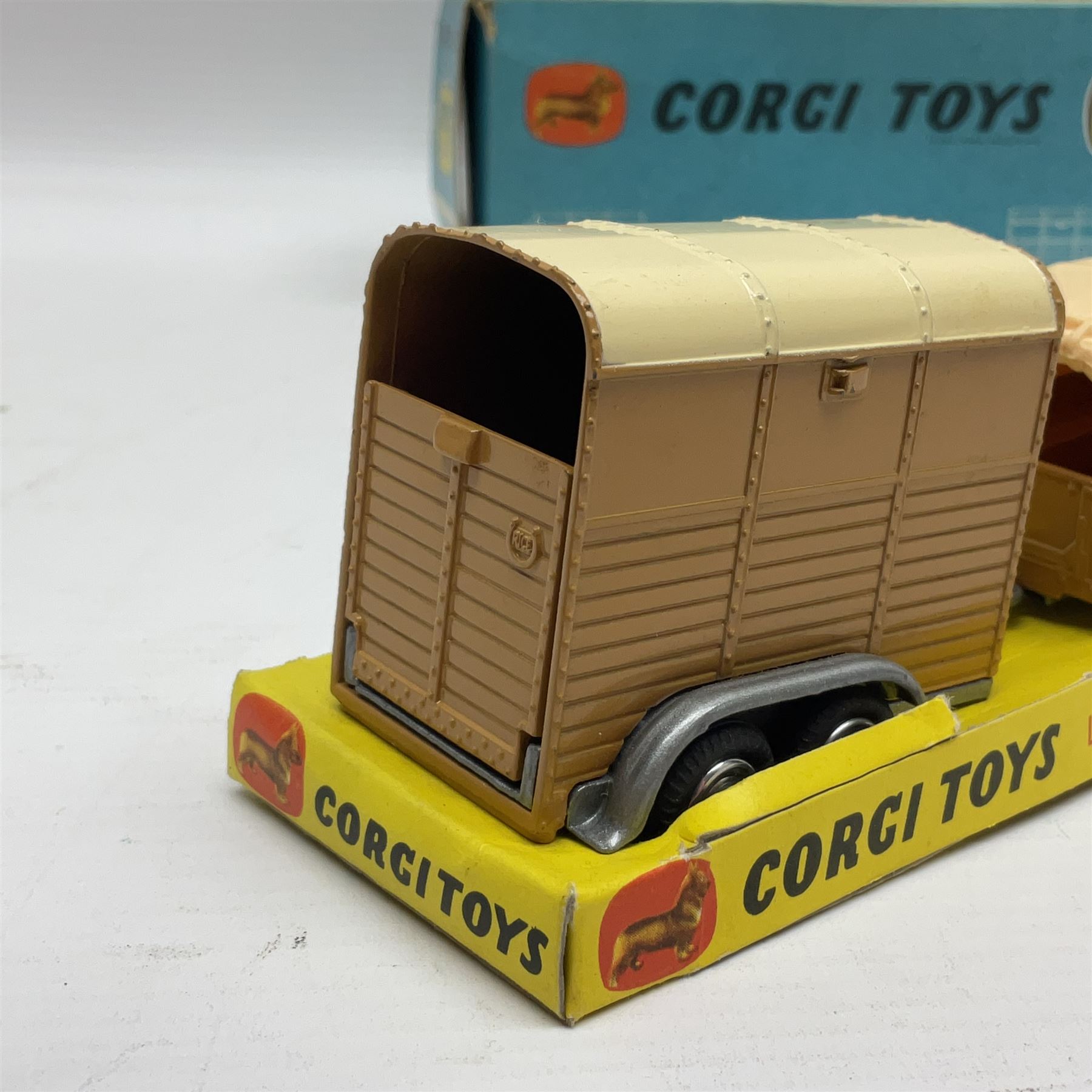 Corgi - Gift Set No.2 Land Rover with 'Rices' Pony Trailer and Pony, tan livery, in original box 