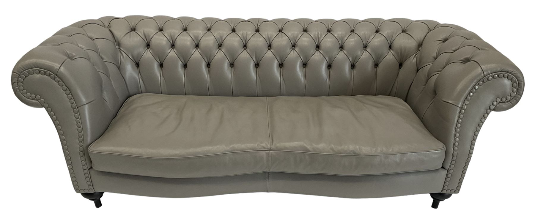 Three seat Chesterfield sofa, upholstered in grey buttoned leather