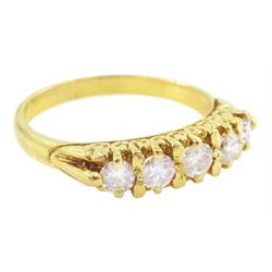 18ct gold five stone round brilliant cut diamond ring, Birmingham 1993, total diamond weight approx 0.50 carat