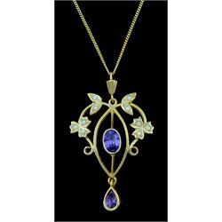 Silver-gilt opal and amethyst pendant necklace