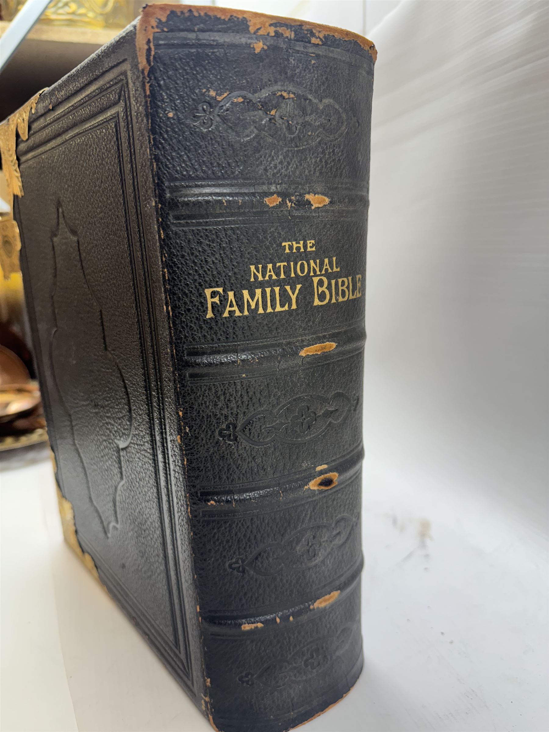 19th century family bible, brass bound with two clasps