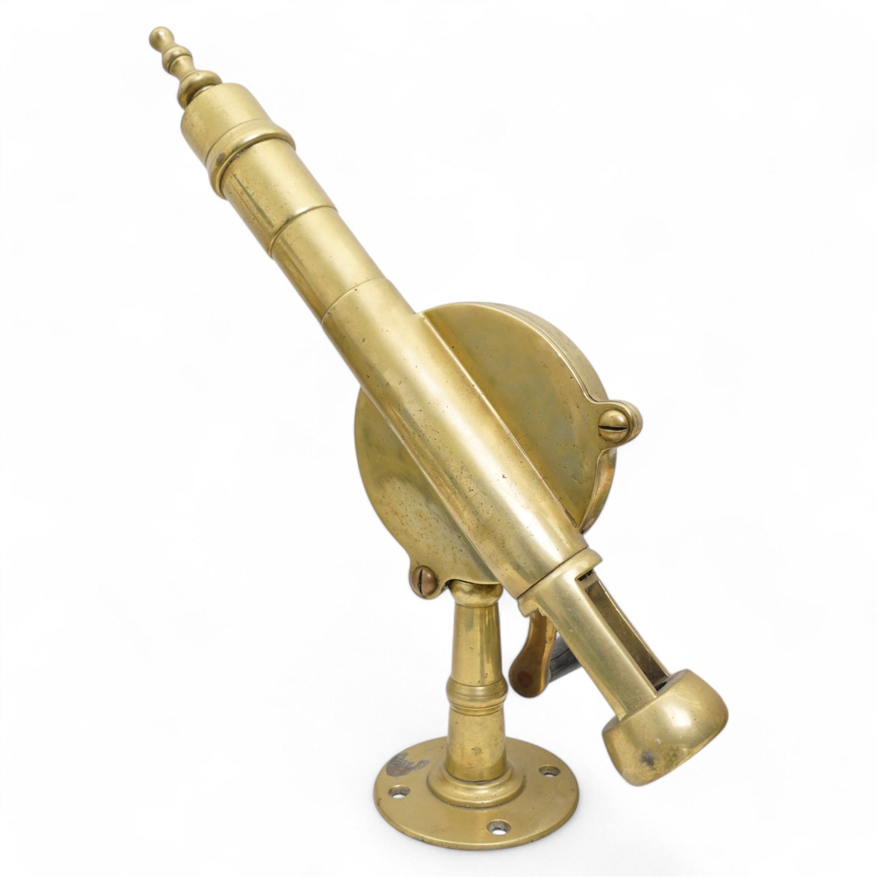 Late 19th century Rotary Eclipse style brass bar mounted corkscrew, impressed no. 57, bearing stamp to base H41cm 