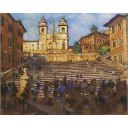 John Mackie (Scottish 1953-): 'Spanish Steps - Rome', pastel signed and dated 2014, 37cm x 48cm