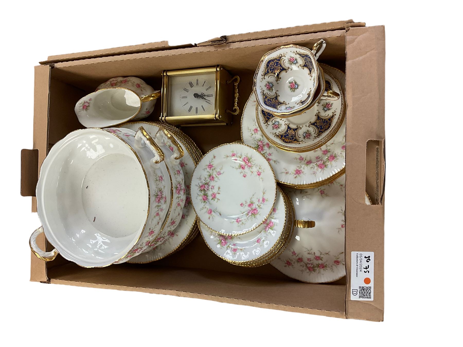 Collection of ceramics including Paragon Victorian Rose dinner wares, figures etc in three boxes 