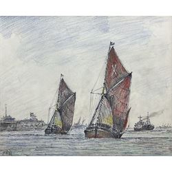 Jack Rigg (British 1927-2023): 'On the River Medway', coloured pencil and ink signed, titled and dated 1983 verso 35cm x 42cm