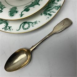 Georgian silver teaspoon, hallmarked Willaim Bateman, together with two Doulton Burslem Spanish Ware plates, decorated with floral sprigs and with pierced gilt borders, together with a pain of continental miniature urns and a Royal Worcester tea cup and saucer trio, plates D22cm