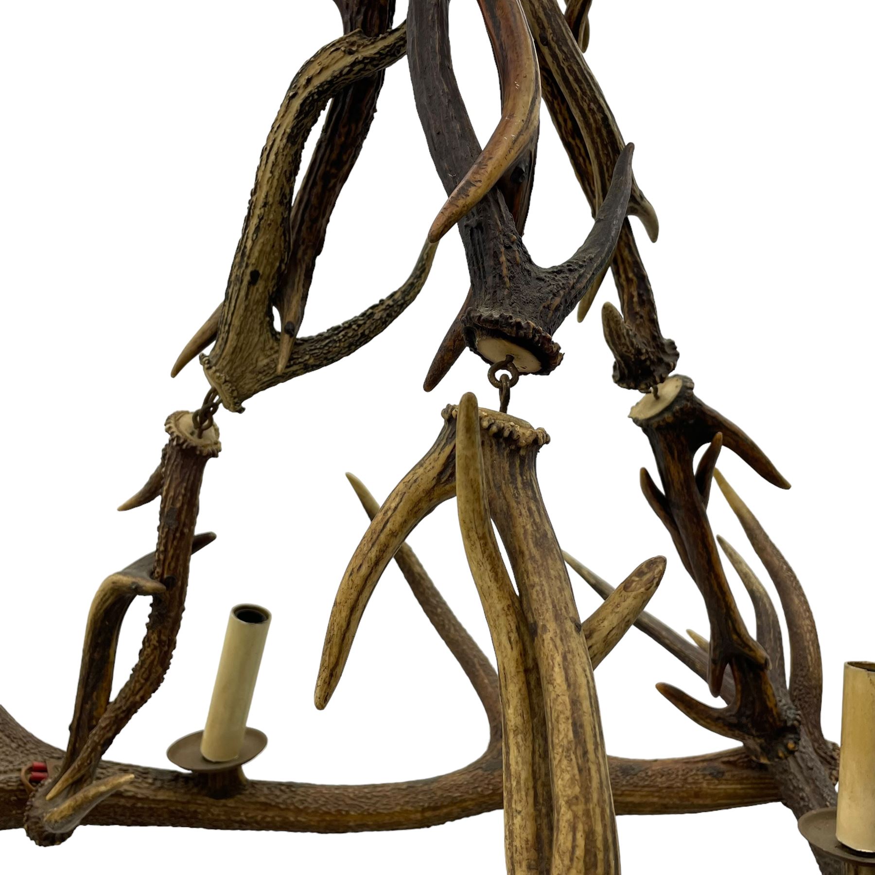 Deer antler chandelier, of square shaped form, with six fitted lights, W80cm, H62cm