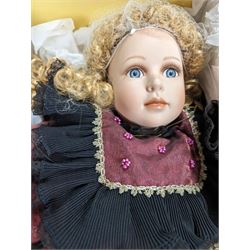 Deans Ragbook Dolly Dingle, limited edition Knightsbridge Heirloom series porcelain doll, and other soft toys