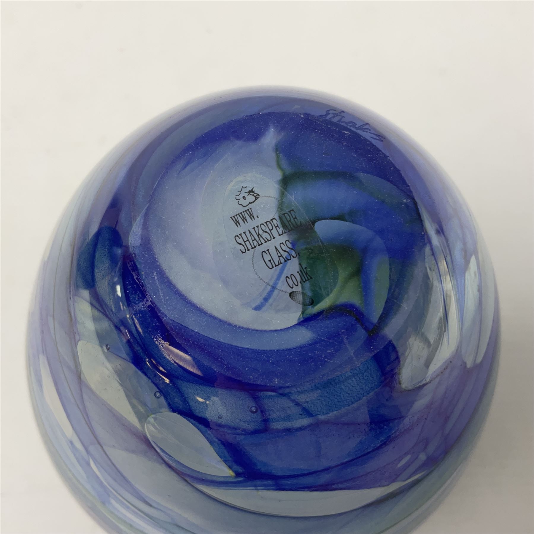 Shakspeare Glass vase, decorated in with a ribbon pattern in blue and purple tones, H21cm