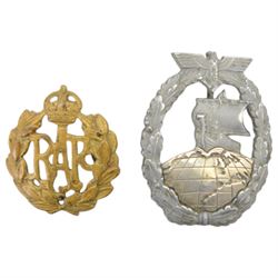 WWI bronze death plaque for William Richard Salisbury, together with Kriegsmarine Auxiliary Cruiser badge, military compass, D.A.P national - sozialistische badge, etc