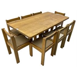 Treske of Thirsk - elm rectangular dining table (170cm x 89cm, H73cm); and set eight oak framed dining chairs