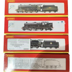 Four Hornby '00' gauge locomotives, comprising R2732 BR Stanier Class 4P 2-6-4 locomotive no. 42616, R2360 BR Class 5MT 4-6-0 locomotive no. 44762 weathered, R2208 BR Patriot Class 5XP 4-6-0 locomotive re-worked as Royal Tank Corps no. 45507 and R2250 Br class 5MT 4-6-0 locomotive no. 45253, all boxed 