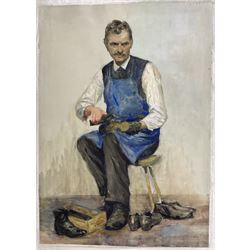 Attrib. Albert George Stevens (Staithes Group 1863-1925): The Cobbler, watercolour and gouache unsigned 55cm x 39cm