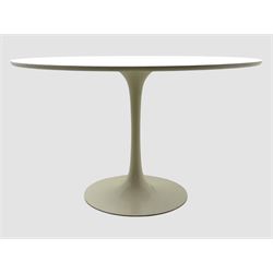 Arkana - mid-20th century Tulip design dining table, circular white laminate top raised on...