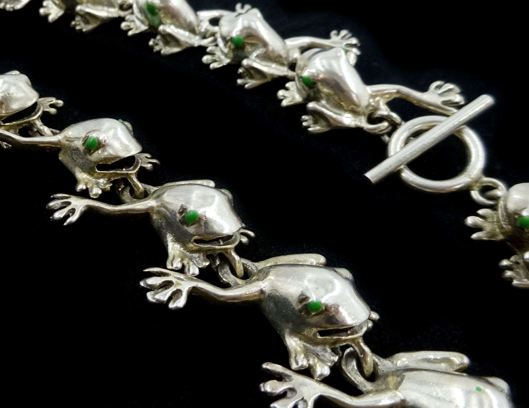 Silver frog link necklace and matching silver bracelet