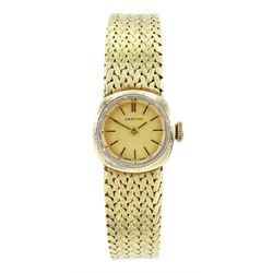 Certina ladies 14ct gold manual wind wristwatch, champagne dial with baton hour markers, o...