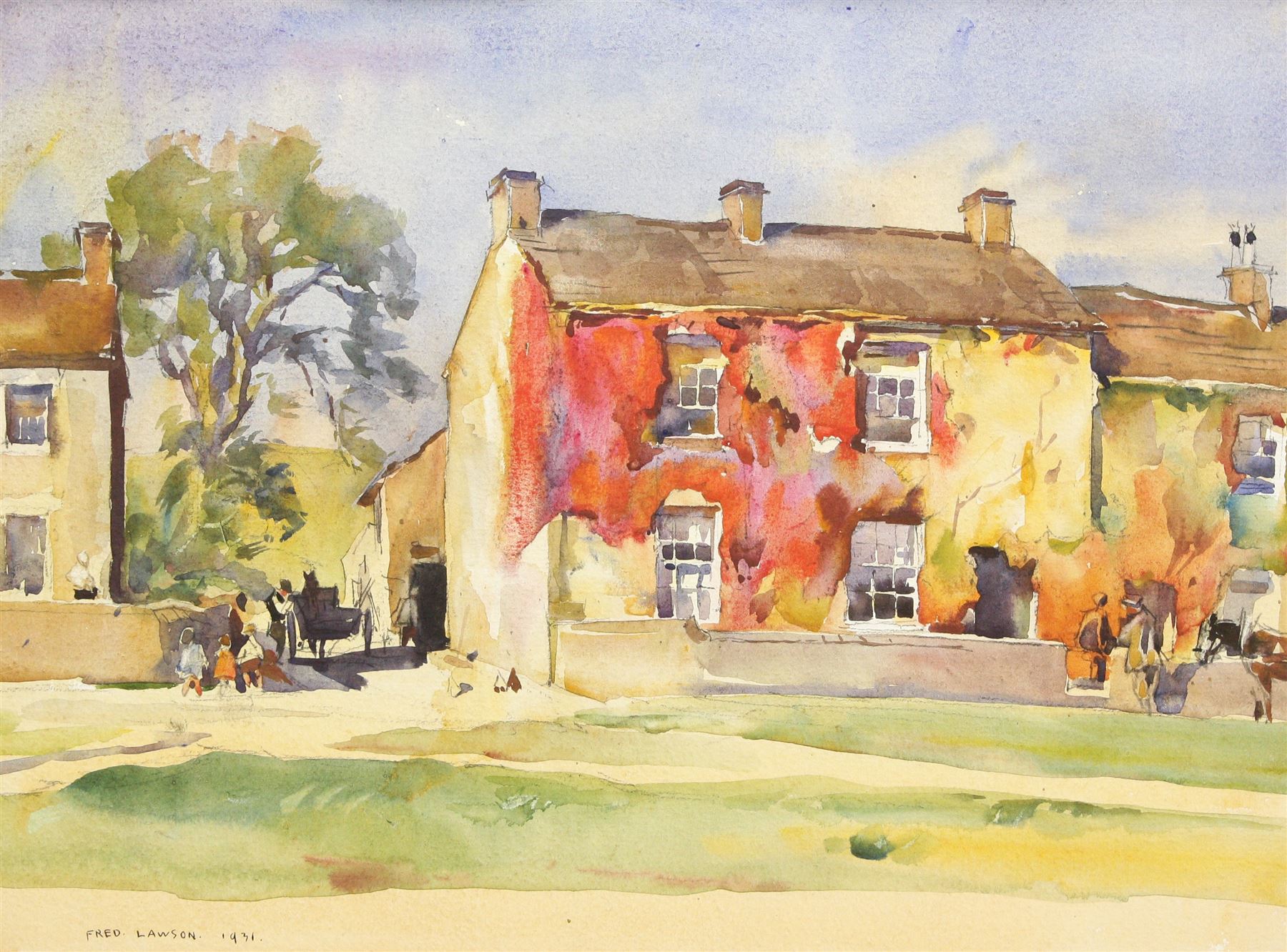 Frederick (Fred) Lawson (British 1888-1968): Cottage at Castle Bolton watercolour signed and dated 1931, labelled verso 28cm x 37cm 