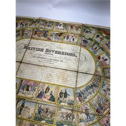 The Royal Game of British Sovereigns, Wallis (J. & E.) showing events in each reign from Egbert to George III, spiral track with 53 illustrations, the central oval filled with title and rules of the game, engraving with hand-colouring, H47cm., L62cm