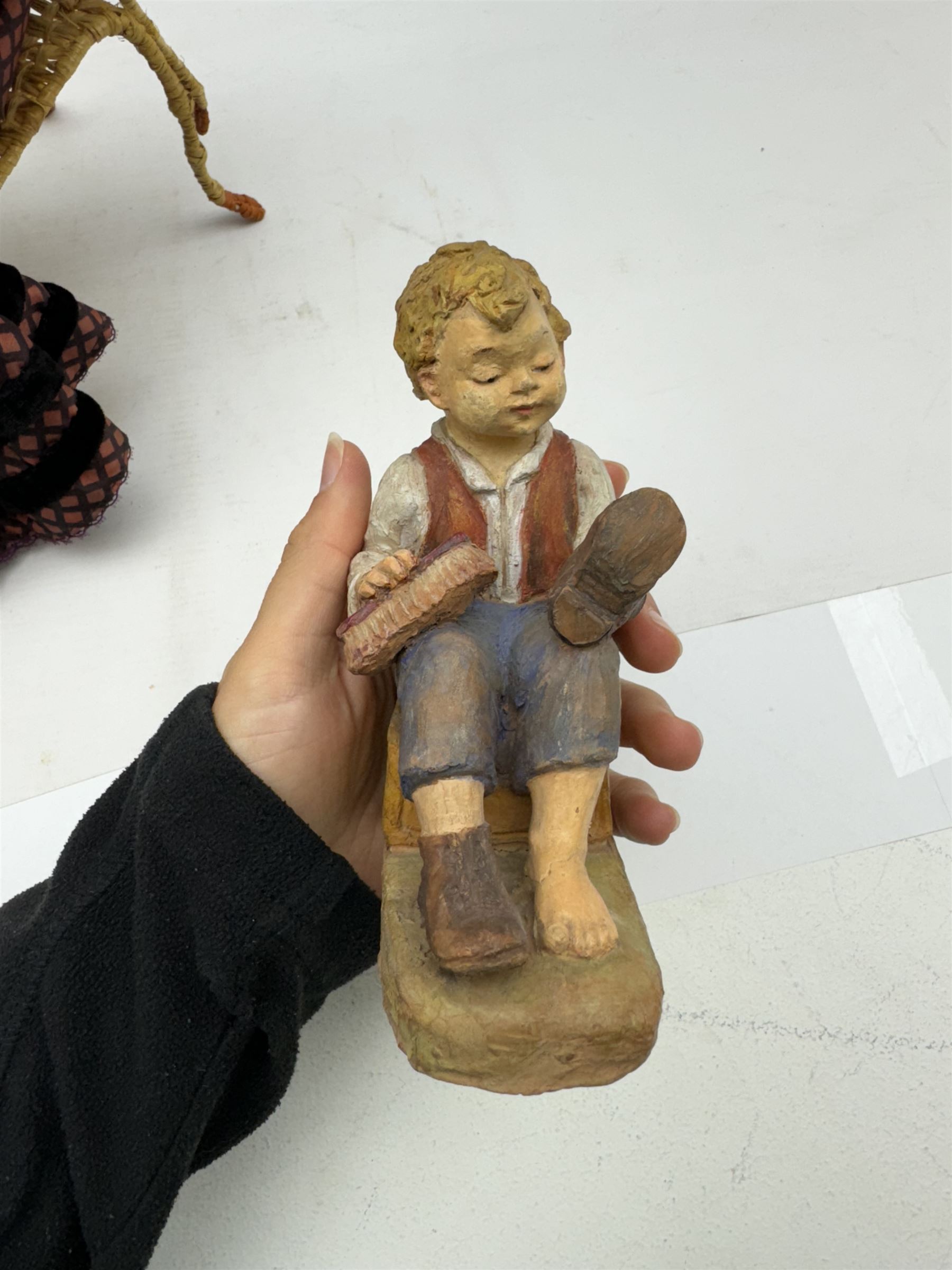 Anna Meszaros (Hungarian 1905-1998): 'My Great Granny', handmade needlework figurine, together with small plaster cast of a young boy by the same artist, granny H30cm
Auctioneer's Note: Anna Meszaros came to England from her native Hungary in 1959 to marry an English businessman she met while demonstrating her art at the 1958 Brussels Exhibition. Shortly before she left for England she was awarded the title of Folk Artist Master by the Hungarian Government. Anna was a gifted painter of mainly portraits and sculptress before starting to make her figurines which are completely hand made and unique, each with a character and expression of its own. The hands, feet and face are sculptured by layering the material and pulling the features into place with needle and thread. She died in Hull in 1998