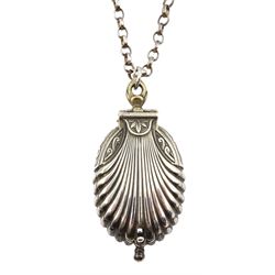 Silver and silver-gilt novelty manual wind watch pendant, in the form of a shell, by St James House Company, London 1975, on silver belcher link chain necklace, boxed